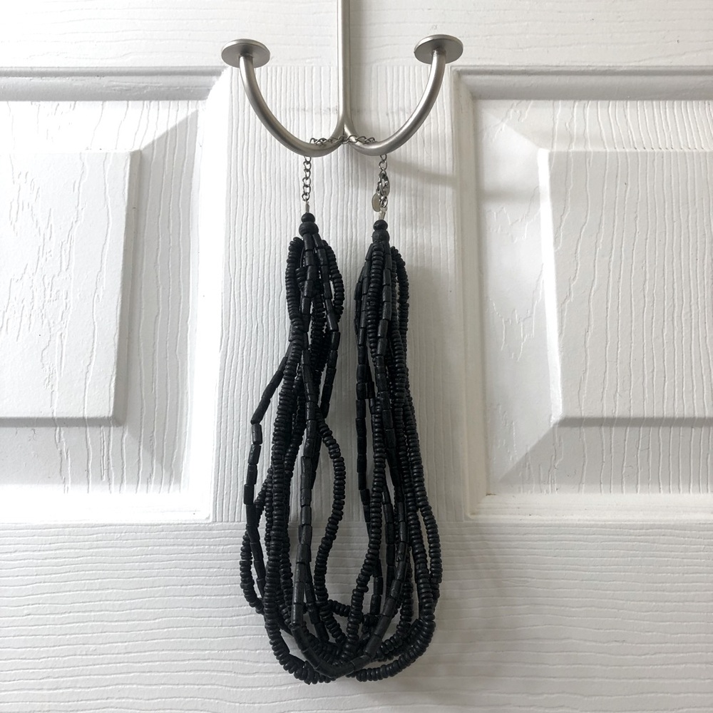 Express black wooden beaded necklace multiple strands with adjustable clasp